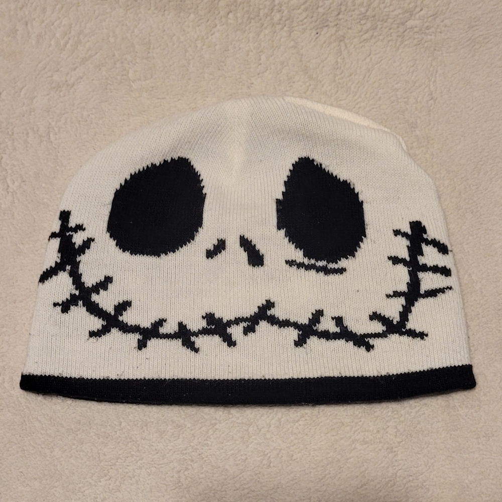 White and Black Skull Knit Beanie - Jack Skellington Style